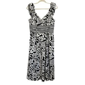 Chadwicks Black White Floral Dress Women's 6 Sleeveless Empire Waist